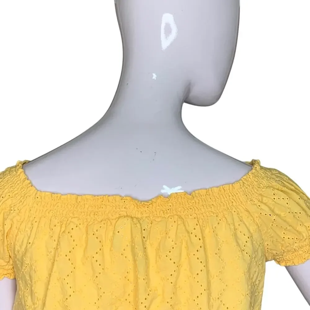 Divided by H&M Crop Top Short Sleeve Eyelet Marigold Size 6 - Picture 5 of 9